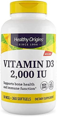 Витамин D3 (Vitamin D3) 2000 МЕ, Healthy Origins, 360 гелевых капсул