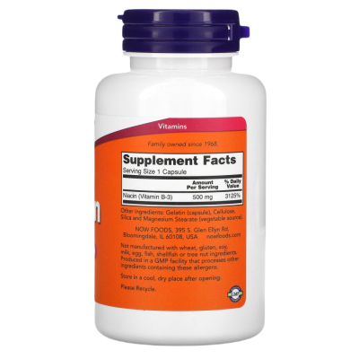 Ниацин + Витамин B3  Нау Фудс(Niacin + Vitamin B3 Now Foods) , 500 мг, 100 капсул