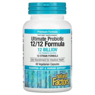 Лучший пробиотик, формула 12/12 (Ultimate Probiotic) 12 миллиардов, Natural Factors, 60 вегетарианских капсул