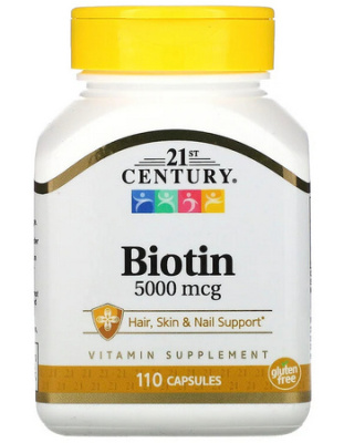 Биотин (Biotin) 21st Century, 5000 мкг, 110 капсул