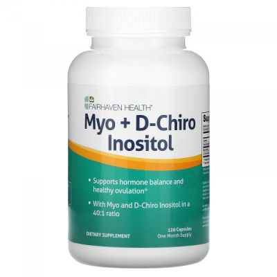 Мио + D-Хиро Инозитол (Myo + D-Chiro Inositol), Fairhaven Health, 120 капсул