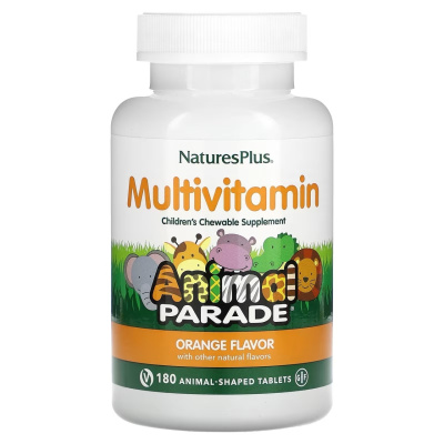 Энимал Парад Детские Мульти-витамины (Animal Parade Children's Multi-Vitamin) со вкусом апельсина, Natures Plus, 180 жевательных таблеток