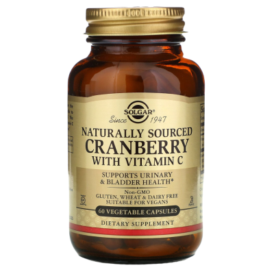 Натуральная клюква с витамином С Солгар (Natural Cranberry With Vitamin C Solgar), 60 капсул