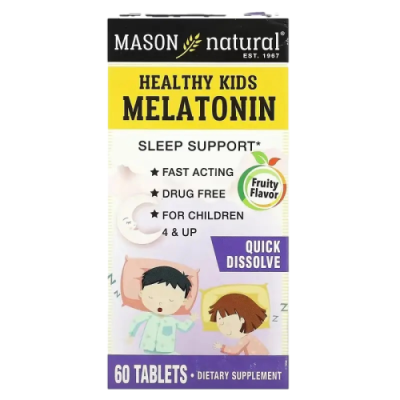 Здоровый сон, Мелатонин для детей от 4 лет (Healthy Kids Melatonin) фруктовый вкус, Mason Natural, 60 таблеток