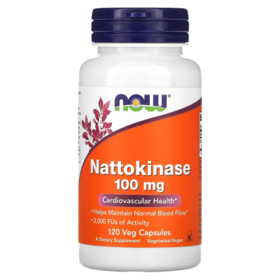 Наттокиназа (Nattokinase) 100 мг, NOW Foods, 120 вегетарианских капсул