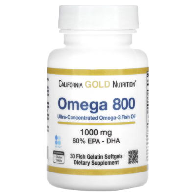 Омега 800, рыбий жир фармацевтической степени чистоты California Gold Nutrition (Калифорния Голд Нутришн), 1000 мг, 30 капсул из рыбьего желатина