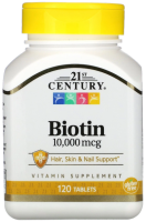 21st Century, Биотин, 10 000 мкг, 120 таблеток