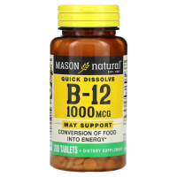 Витамин B12, быстрорастворимый (Vitamin B12 May Support) 1000 мкг, Mason Natural, 200 таблеток