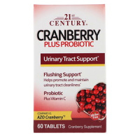 Клюква с пробиотиками (Cranberry Plus Probiotic), 21st Century, 60 таблеток