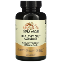 Капсулы для здоровья кишечника с витаминами C и Д для повышения иммунитета (Healthy Gut Capsules with Immunity Boost Vitamin C & D), Terra Origin, 90 капсул