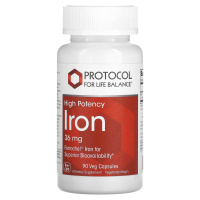 Железо (Iron), 36 мг, Protocol for Life Balance, 90 вегетарианских капсул