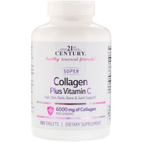 Супер Коллаген плюс Витамин С (Super Collagen Plus Vitamin C) 6000 мг, 21st Century, 180 таблеток