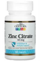 Zinc Citrate (Цитрат цинка) 21st Century, 50 мг, 60 таблеток