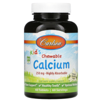 Жевательные таблетки с кальцием для детей (Chewable Calcium kid's) с натуральным ванильным вкусом, 250 мг, Carlson Labs, 60 таблеток
