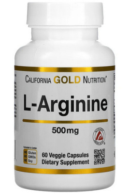L-аргинин AjiPure California Gold Nutrition (Калифорния Голд Нутришн), 500 мг, 60 растительных капсул