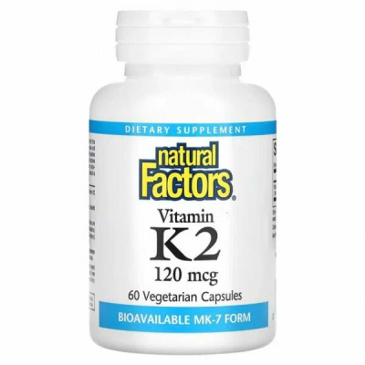 Витамин К2 (Vitamin K2) Natural Factors, 100 мкг, 60 вегетарианских капсул