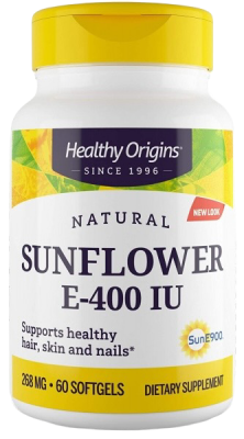 Подсолнечный Витамин E-400 МЕ (Sunflower Vitamin E-400 IU), Healthy Origins, 60 гелевых капсул