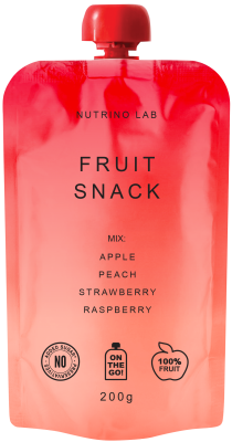 Пюре фруктовое: Яблоко, персик, клубника, малина 200 гр Nutrino Lab  (6 шт. В упаковке) Fruit puree: Apple, peach, strawberry, raspberry 200 gr