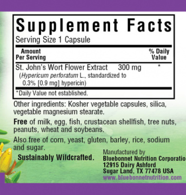 Bluebonnet Nutrition St. John's Wort Flower Extract - Зверобой 60 вегетарианских капсул