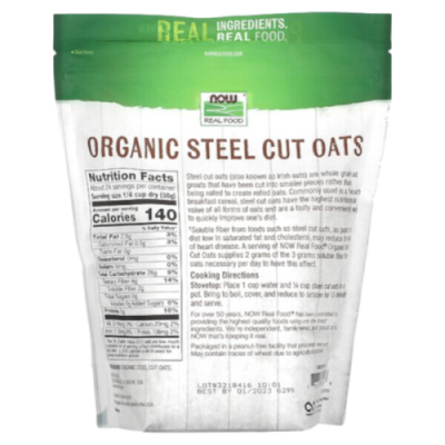 Органические овсяные хлопья Нау Фудс (Organic Steel Cut Oats NOW Foods), , 907 грамм