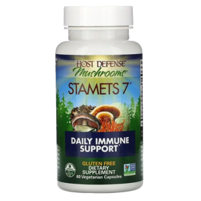 Стамец 7, Ежедневная поддержка иммунной системы (Stamets 7), Fungi Perfecti Host Defense, 60 вегетарианских капсул