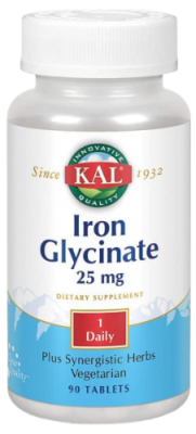 Глицинат Железа (Iron Glycinate), 25 мг, KAL, 90 таблеток