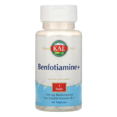 Бенфотиамин+ (Benfotiamine+), 150 мг, KAL, 60 вегетарианских капсул