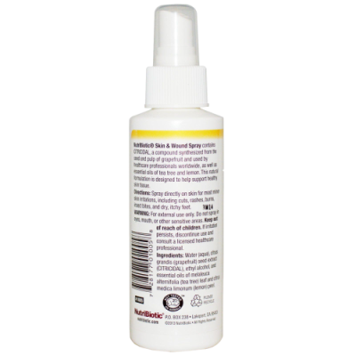 Спрей для первой помощи при ранах на коже с экстрактом семян грейпфрута (Skin & Wound Spray), NutriBiotic, 118 мл